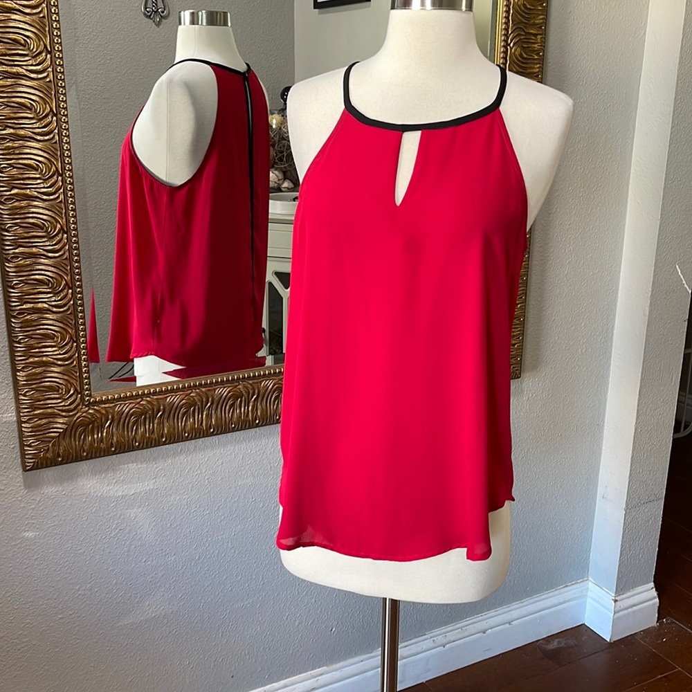 Ro & De Red Sleeveless Keyhole Halter Top with Black Trim